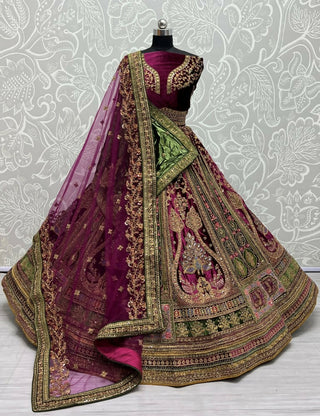 Jyoti Fashion Women's Purple Velvet Fancy Patch, Multi Thread Embroidered, Zircon Diamond, Sequins Work Wedding Lehenga Choli - Distacart