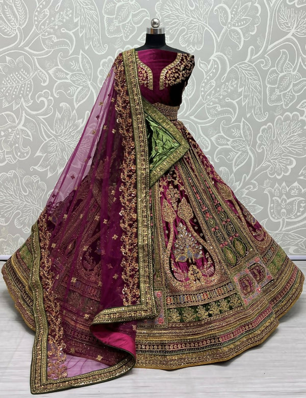 Jyoti Fashion Women's Purple Velvet Fancy Patch, Multi Thread Embroidered, Zircon Diamond, Sequins Work Wedding Lehenga Choli - Distacart
