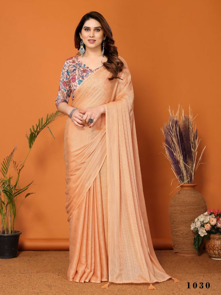 Partywear Designer Orange Polyester Zari Fancy Saree - Starwalk - Distacart