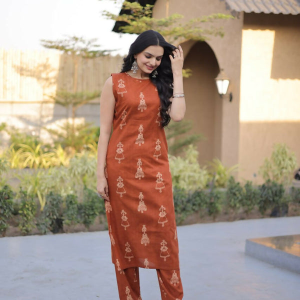 Teeya Creation Womens New Trendy Summer War Printed Cotton Gown Set-Orange - Dista