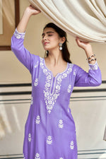 Thumbnail for The52 Lavender Women's Gorgeous Chikankari work Pure Rayon Fabric Straight Kurta, Pant Set - Distacart