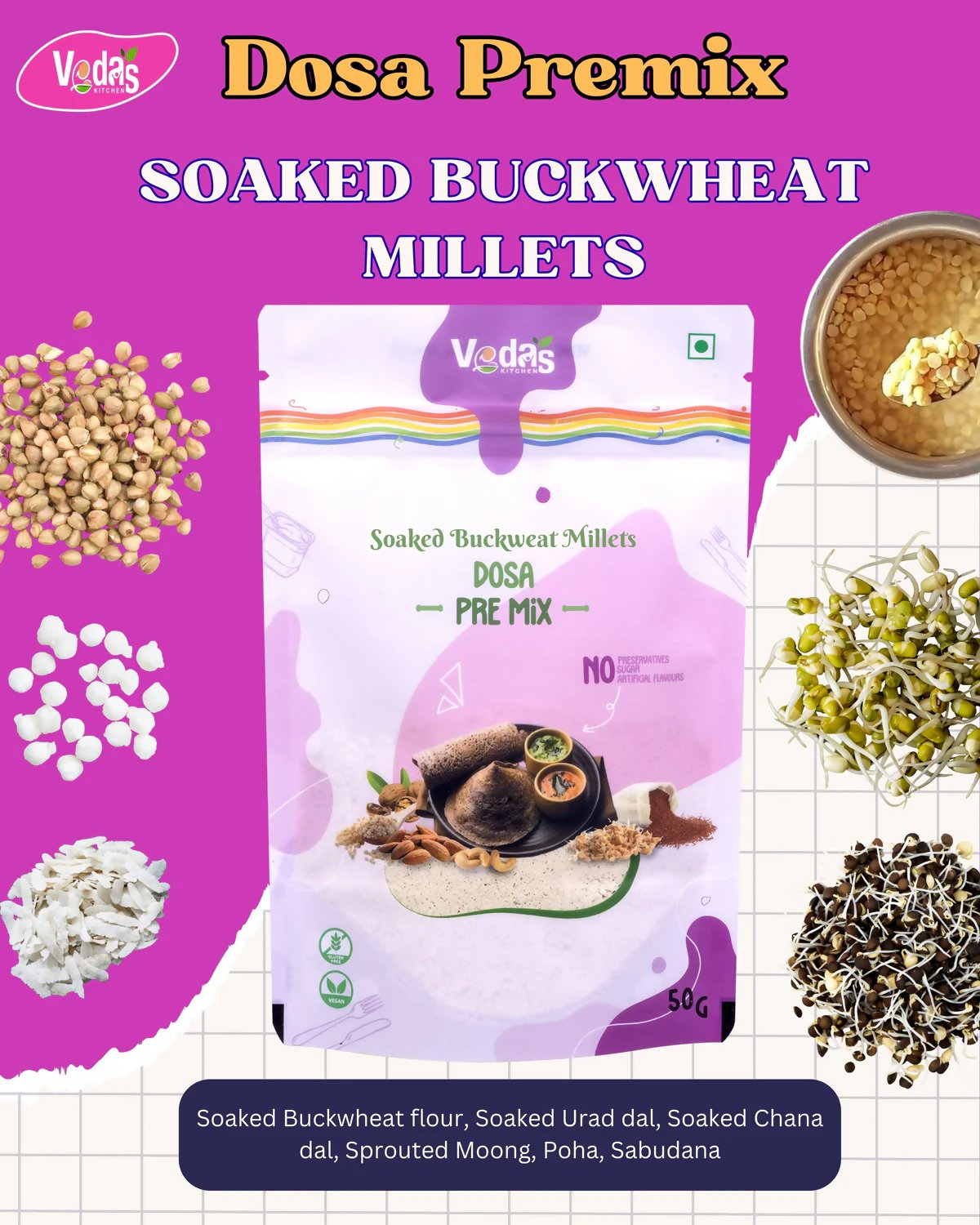 Vedas Kitchen Soaked Buckweat Millets Dosa Premix - Dista