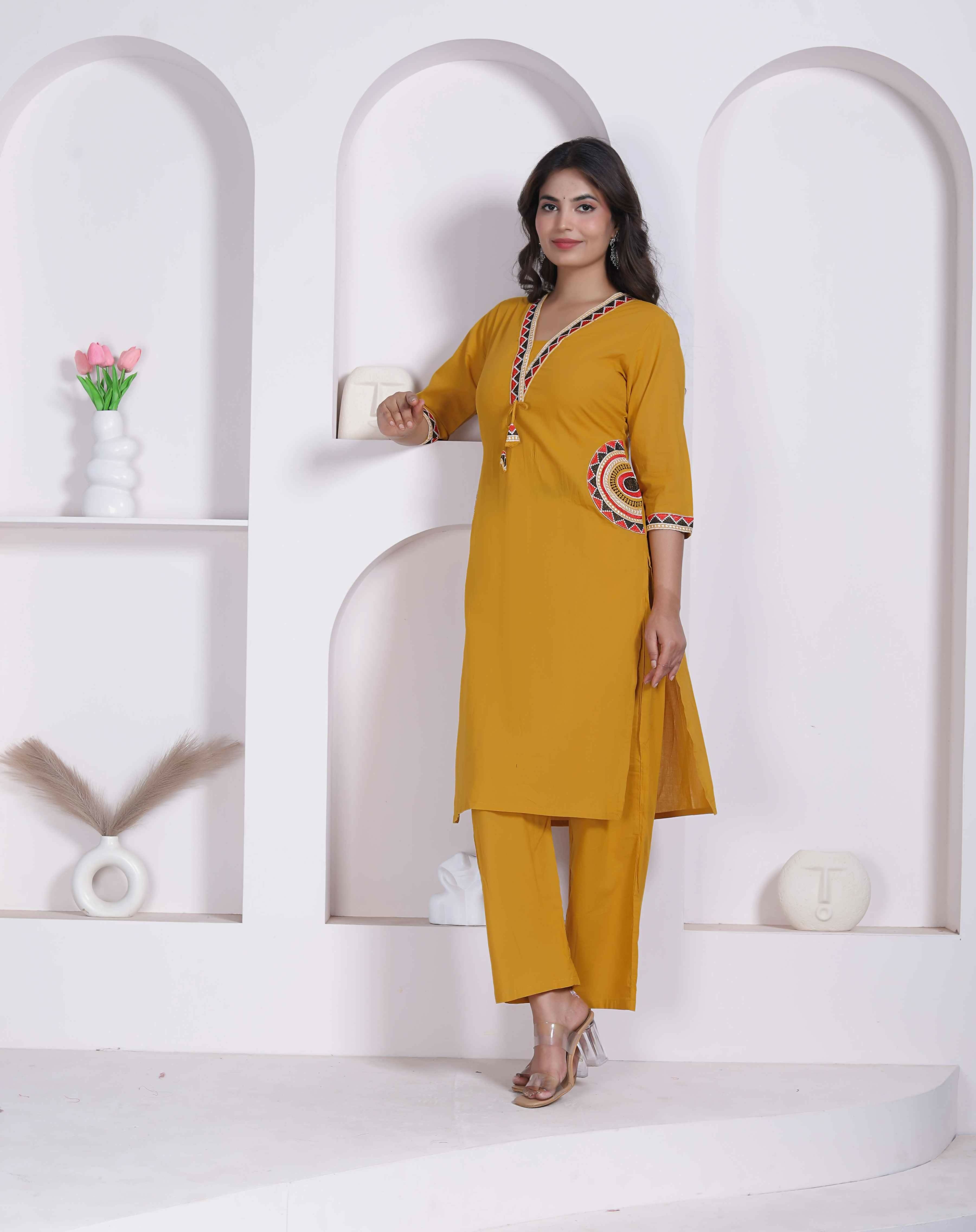 Miravan Womens Yellow Kurta And Palazzo Set - Dista