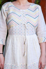 Thumbnail for Aayaa Designer Multi Thread Hand Work Khadi Cotton One Piece Dress - Off White - Distacart