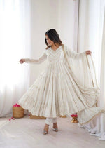 Thumbnail for Teeya Creation White Color Mal Chanderi Silk Hand Embroidery Work Long Gown - Distacart
