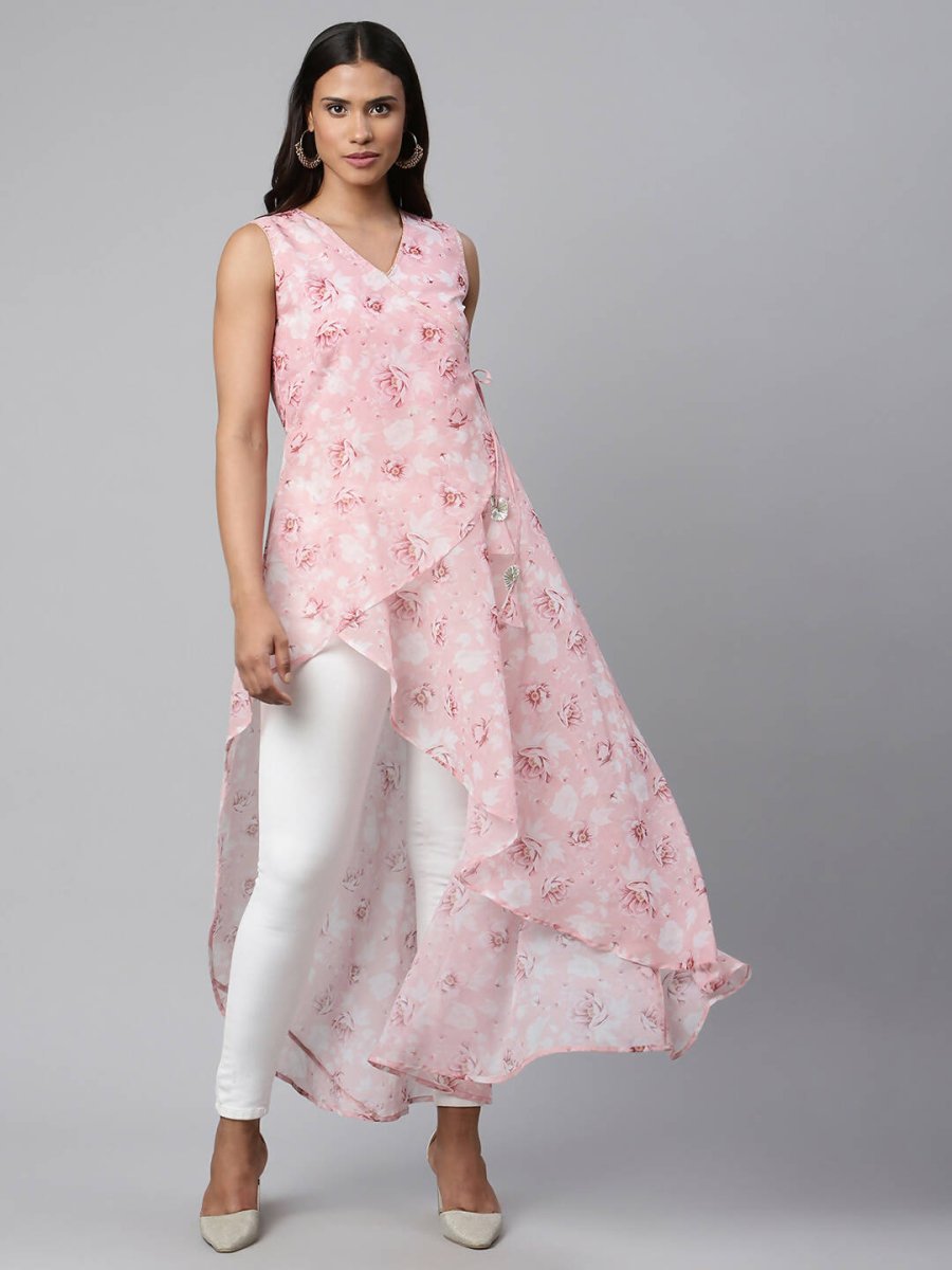 Ahalyaa Women Pink Organza Digital Printed Dress - Distacart