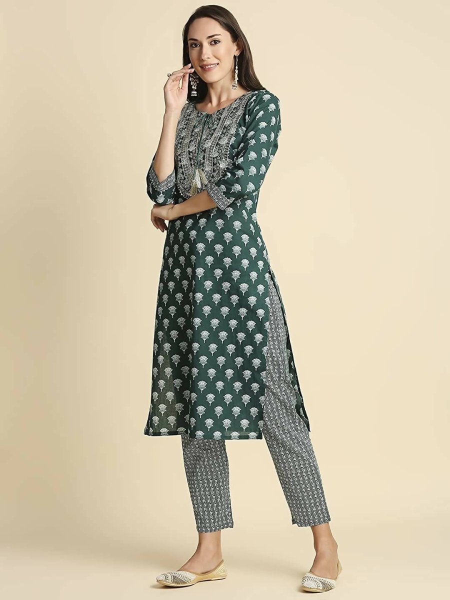 Anubhutee Women Green Kurta Trouser with Dupatta Set - Distacart