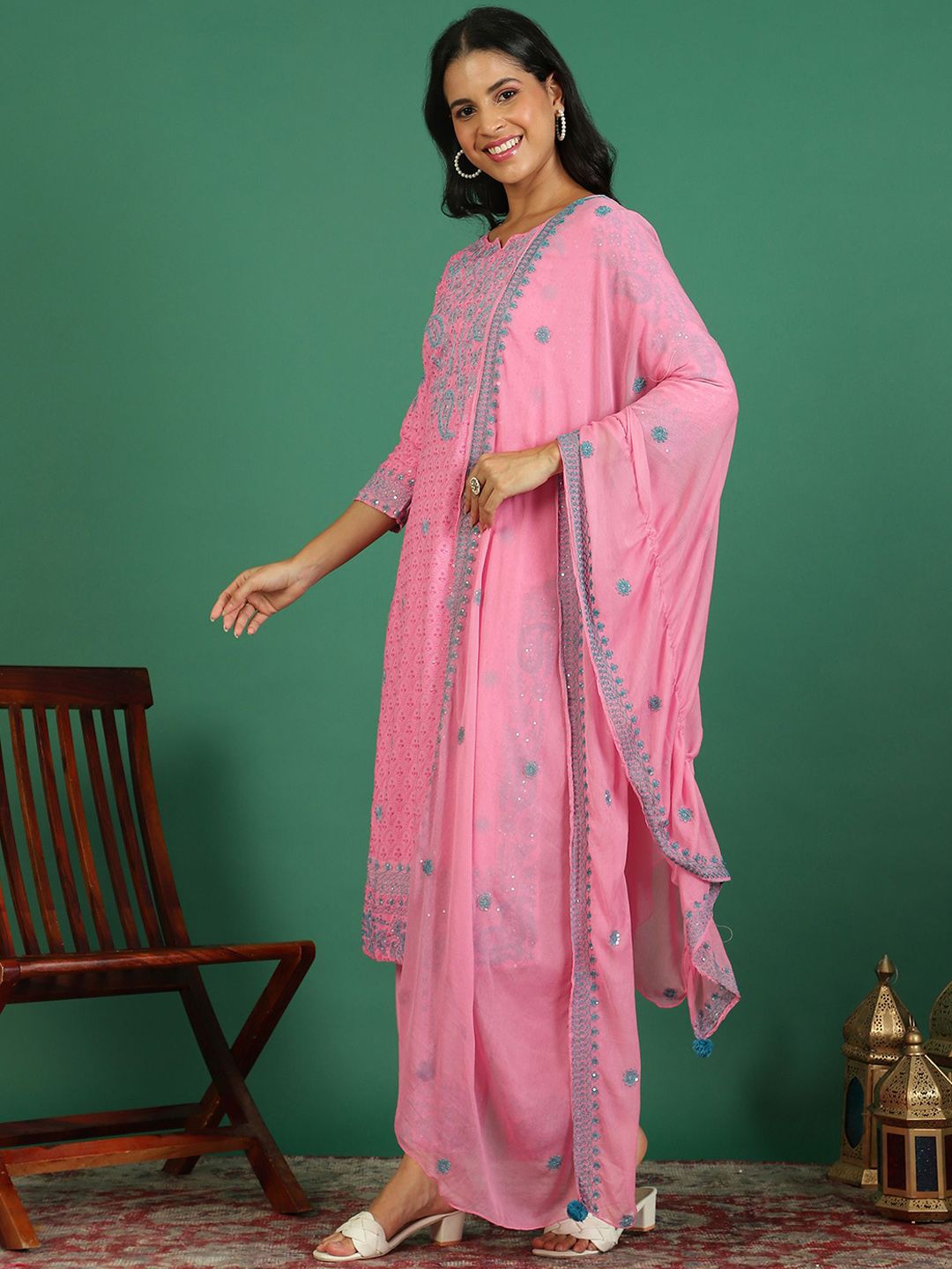 Sangria Embroidered Kurta & Trouser With Dupatta
