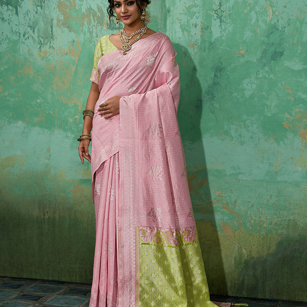 Shree Shyam Fashion Pink Linen Cotton Saree - Dista