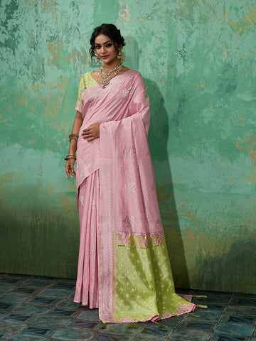 Shree Shyam Fashion Pink Linen Cotton Saree - Dista