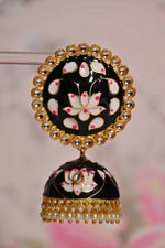 Thumbnail for Black Round Shape Ethnic Meenakari Jhumki Earrings By House of Ree - Distacart