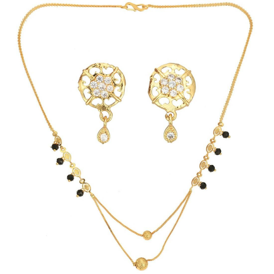 AanyaCentric Gold Plated Short Mangalsutra Set with Earrings - Distacart