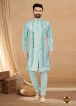 Thumbnail for Joban Fashion Men's Sky Blue Heavy Art Silk Double Finish Plain Indowestern - Distacart