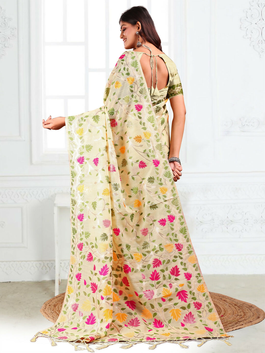 Astita Linen Cotton Off White Saree
