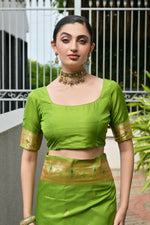 Thumbnail for Vishnu Weaves Women's Mahendi Paithani Silk Zari Woven Saree with Blouse