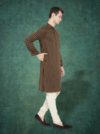 Thumbnail for Even Apparels Men's Striped Brown and Black Kurta - Distacart
