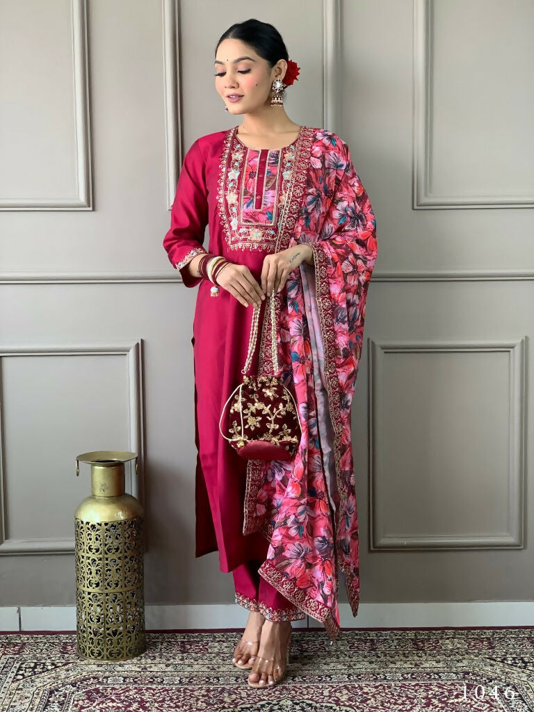 Partywear Designer Viscos Chanderi Maroon Stitched Suit With Dupatta - Tanisha - Distacart