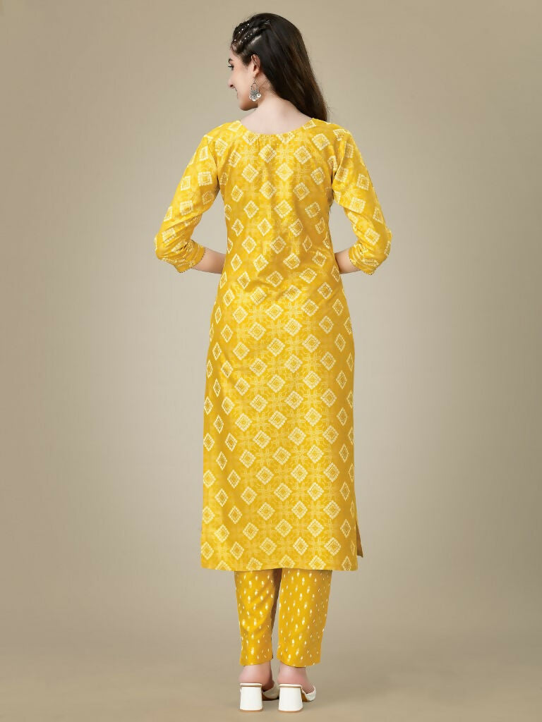 Jyoti Fashion Women's Yellow Rayon Embroidered Kurta Pant Set - Distacart