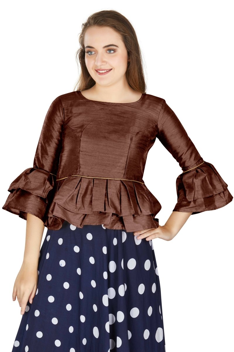 Aastha Fashion Women's Coffee Art Silk Bell Sleeves attire with Poly Cotton Lining Blouse - Distacart