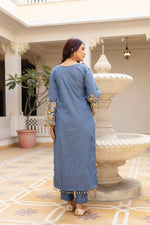 Thumbnail for Teeya Creation Blue Color Cotton Denim Party Wear Real Mirror Work kurti - Distacart