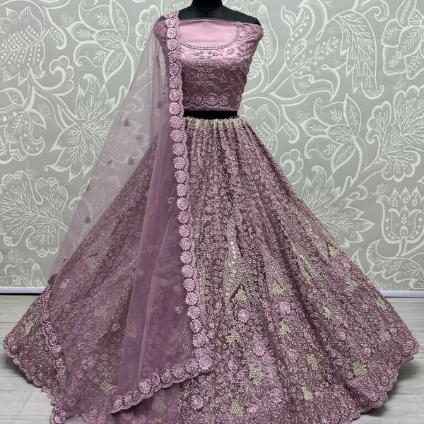 Jyoti Fashion Women's Pyazi Bridal Net Fancy Dori, Multi Thread, Hand Mirror and Diamond Work Wedding Lehenga Choli - Distacart