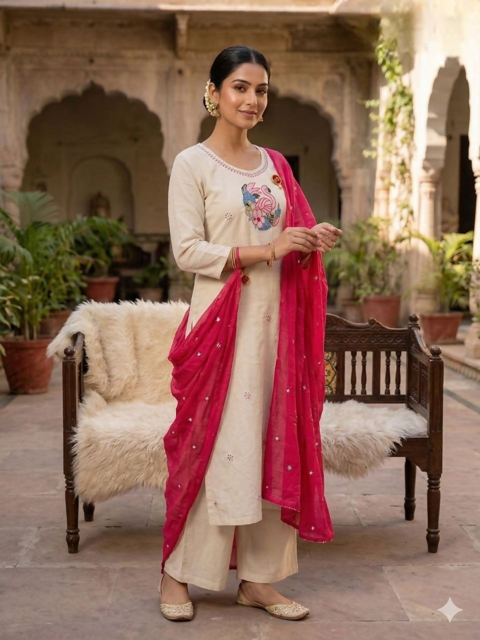 Teeya Creation New Trendy Fancy Premium Kurta Set - Cream - Dista