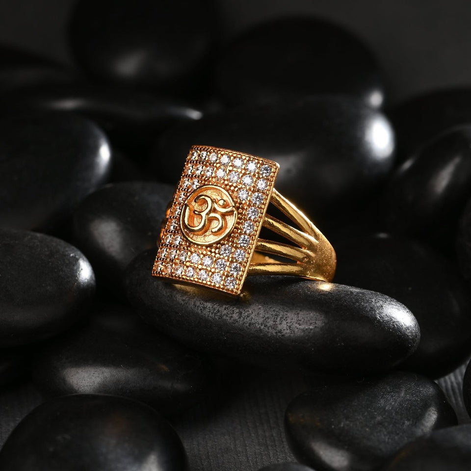 Buy AanyaCentric Gold Plated American Diamond Ad Ring for Boys