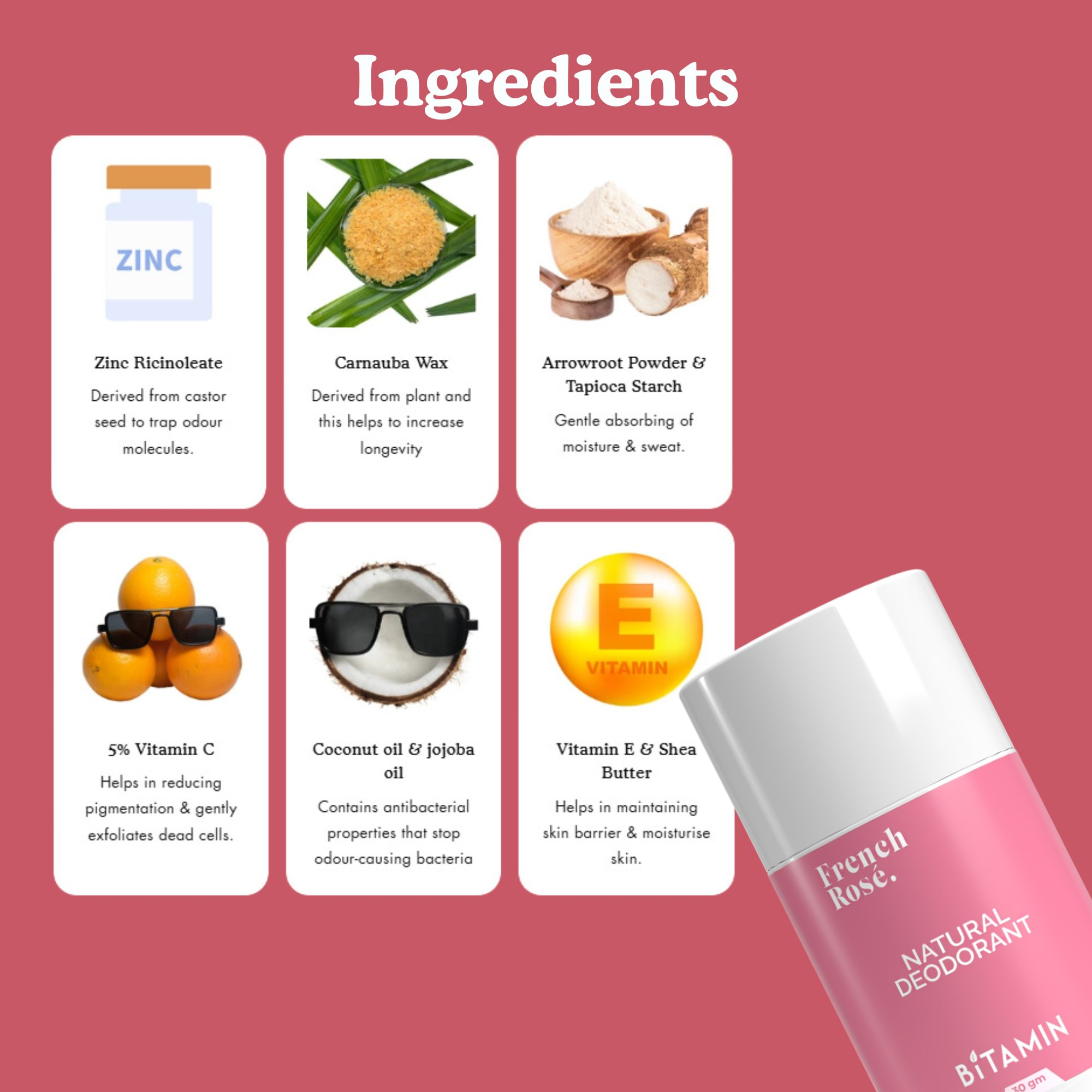 Bitamin French Rose Natural Deodorant Roll On