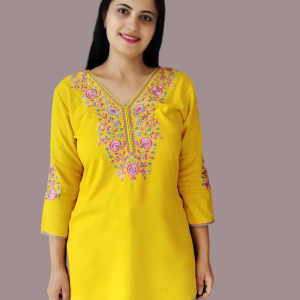Jaitra Apparels Women Printed Pure Cotton Straight Kurta (Yellow) - Distacart
