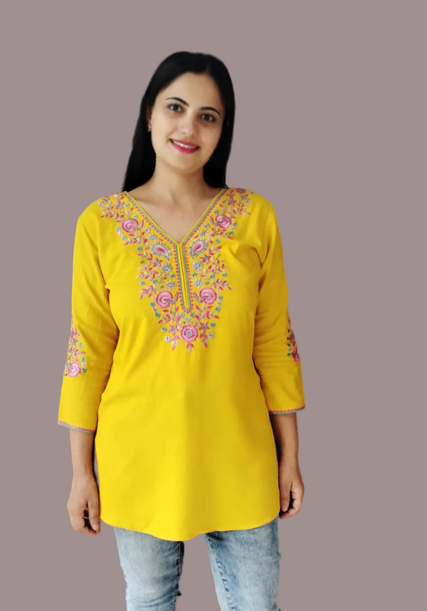 Jaitra Apparels Women Printed Pure Cotton Straight Kurta (Yellow)