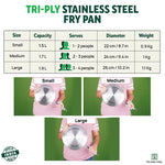 Thumbnail for The Indus Valley TurboCuk Tri-ply Stainless Steel Fry Pan, Premium Quality, 3 Layer Thick Body, 100% Toxin-free, Non-stick, Induction & Gas,Spatula, 22/24/26 cm, 1.5/1.7/1.9L