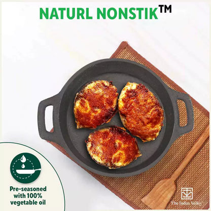 The Indus Valley CASTrong Cast Iron Fish Fry Pan, Pre-seasoned, Nonstick, 100% Pure, Toxin-free, Induction, 22.4/25cm, 1.5kg/2kg - Distacart