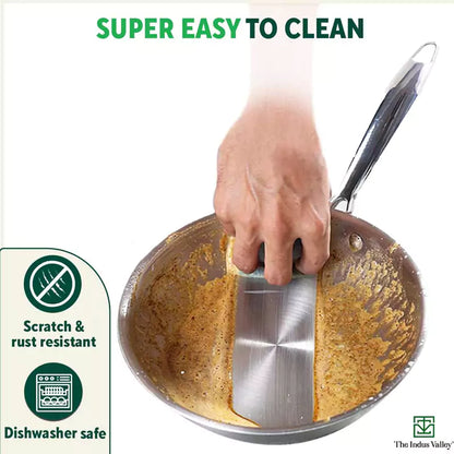 The Indus Valley TurboCuk Tri-ply Stainless Steel Fry Pan, Premium Quality, 3 Layer Thick Body, 100% Toxin-free, Non-stick, Induction & Gas,Spatula, 22/24/26 cm, 1.5/1.7/1.9L - Distacart