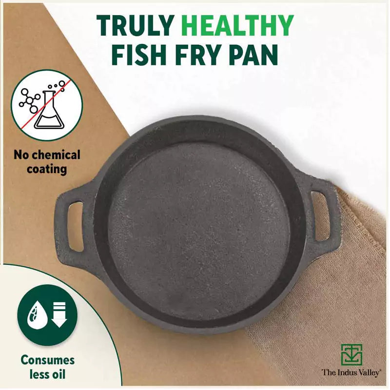 The Indus Valley CASTrong Cast Iron Fish Fry Pan, Pre-seasoned, Nonstick, 100% Pure, Toxin-free, Induction, 22.4/25cm, 1.5kg/2kg - Distacart