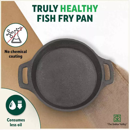 The Indus Valley CASTrong Cast Iron Fish Fry Pan, Pre-seasoned, Nonstick, 100% Pure, Toxin-free, Induction, 22.4/25cm, 1.5kg/2kg - Distacart