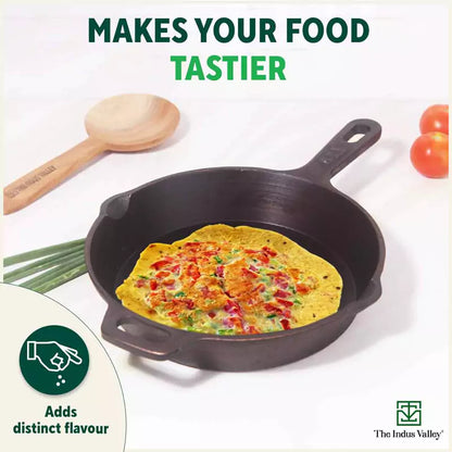 The Indus Valley Super Smooth Cast Iron Frypan, Pre-seasoned, Nonstick, 100% Pure,Toxin-free, Tadka Pan, 25.4cm, 1.7L, 2.4kg - Distacart