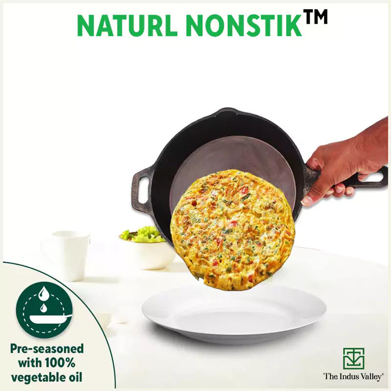 The Indus Valley Super Smooth Cast Iron Frypan, Pre-seasoned, Nonstick, 100% Pure,Toxin-free, Tadka Pan, 25.4cm, 1.7L, 2.4kg - Distacart