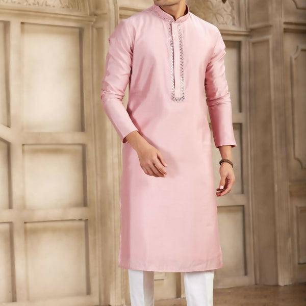 Raivat Ethnic Banarasi Art Silk Mirror Work Kurta Pajama In Dark Pink Colour - Distacart
