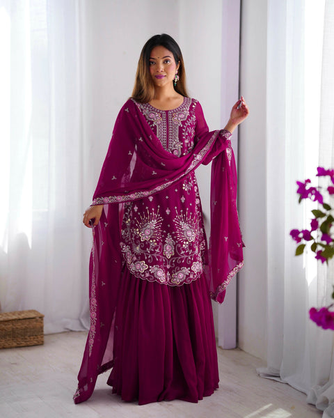 Joban Fashion Pink Sharara Georgette Thread with Sequins work