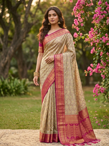 Shree Shyam Fashion Chiku With Pink Cotton Saree - Dista