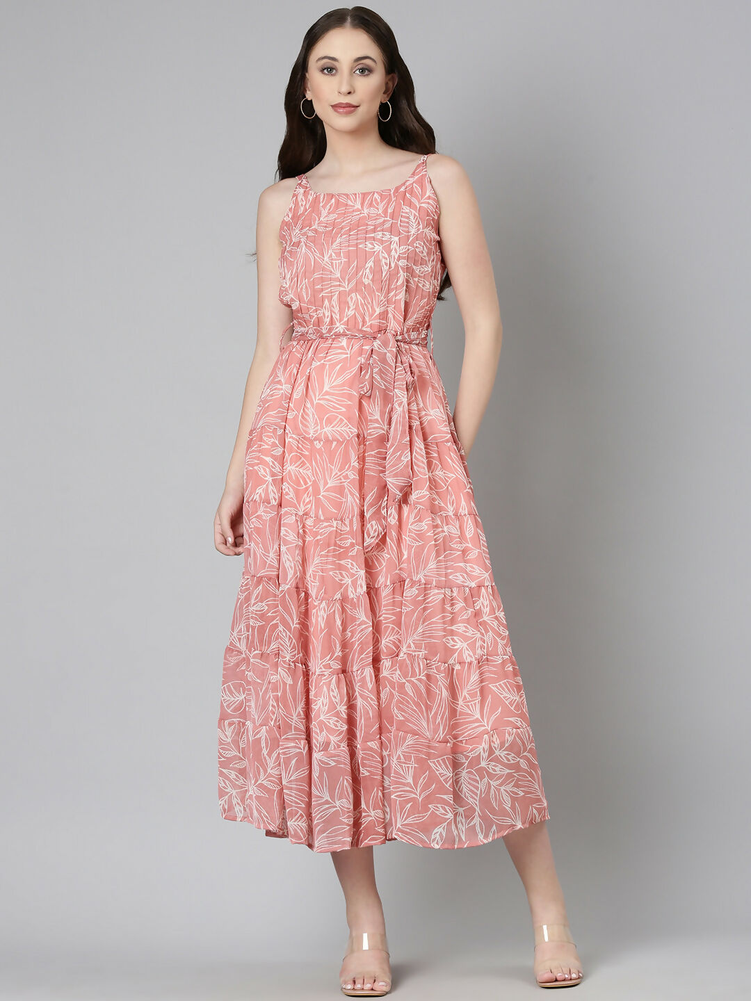 Souchii Peach Floral Fit & Flare Maxi