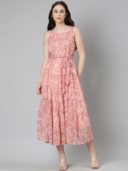 Souchii Peach Floral Fit & Flare Maxi - Dista