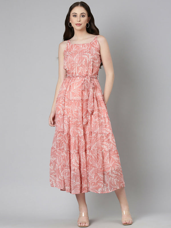 Souchii Peach Floral Fit & Flare Maxi