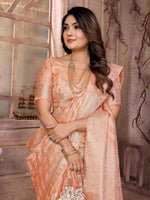 Thumbnail for Aastha Fashion Peach Soft Organza Silk Weaving Saree - Distacart