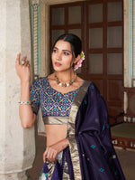 Thumbnail for Vastranavya Exquisite Tussar Silk Lehenga Set With Perfect Floral And Patola Print Design Lehenga Choli - Navy Blue - Distacart