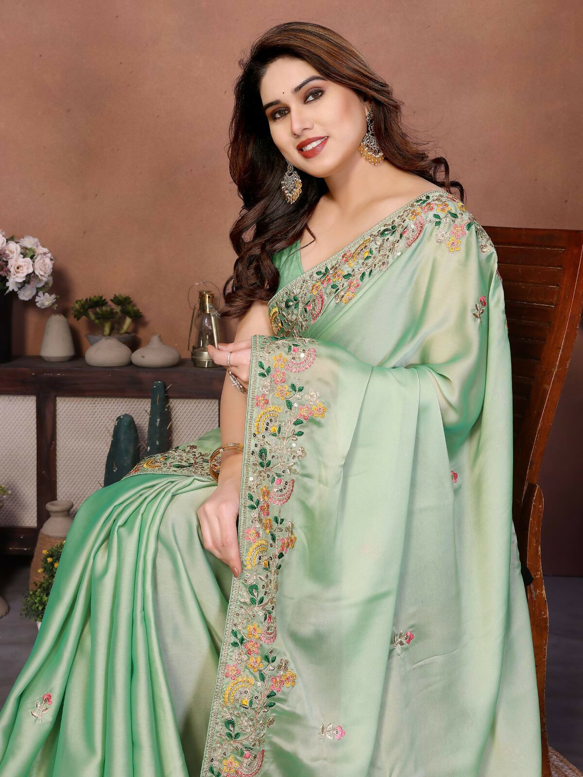 Teeya Creation New Trendy Party Wear Soft Silk Saree-Light_Green - Dista