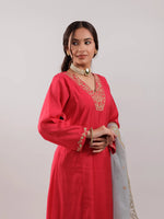 Thumbnail for Yufta Fuchsia Silk Embroidered Kurta Dupatta Set