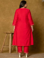 Thumbnail for Yufta Fuchsia Silk Embroidered Plus Size Kurta Dupatta Set