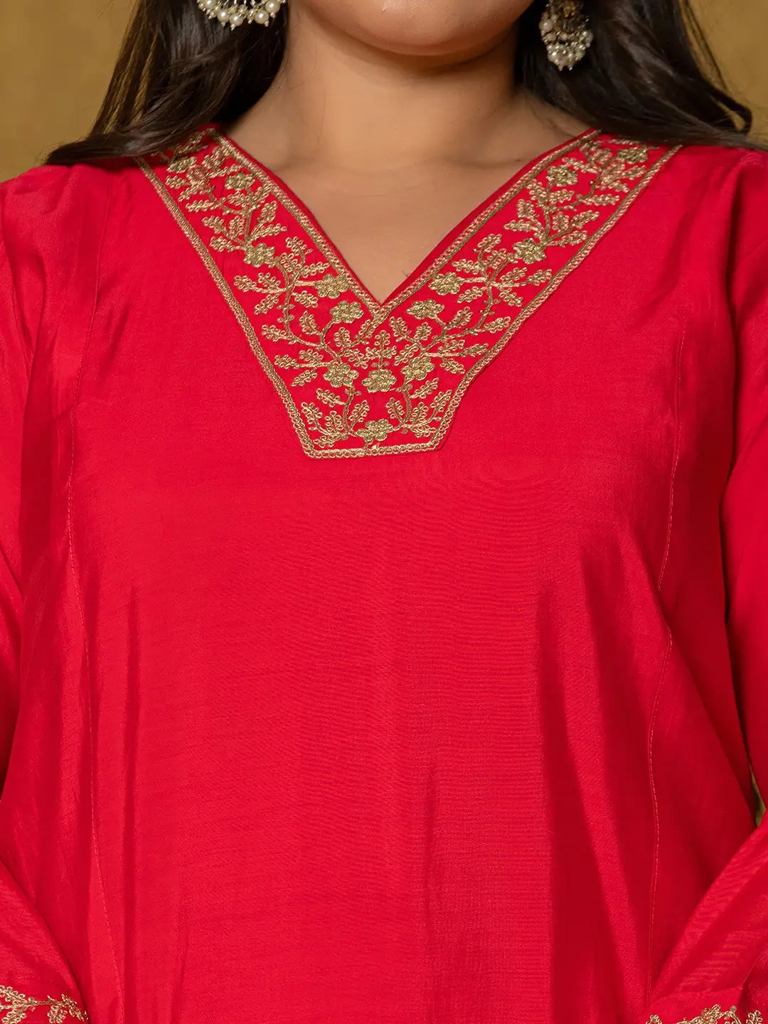 Yufta Fuchsia Silk Embroidered Plus Size Kurta Dupatta Set