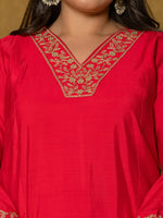 Thumbnail for Yufta Fuchsia Silk Embroidered Plus Size Kurta Dupatta Set